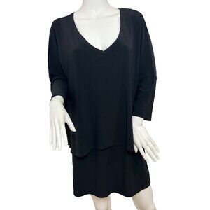 Joseph Ribkoff Tunic Top Black 14 3/4 Sleeves V-Neck Tiered Overlay Mini Dress